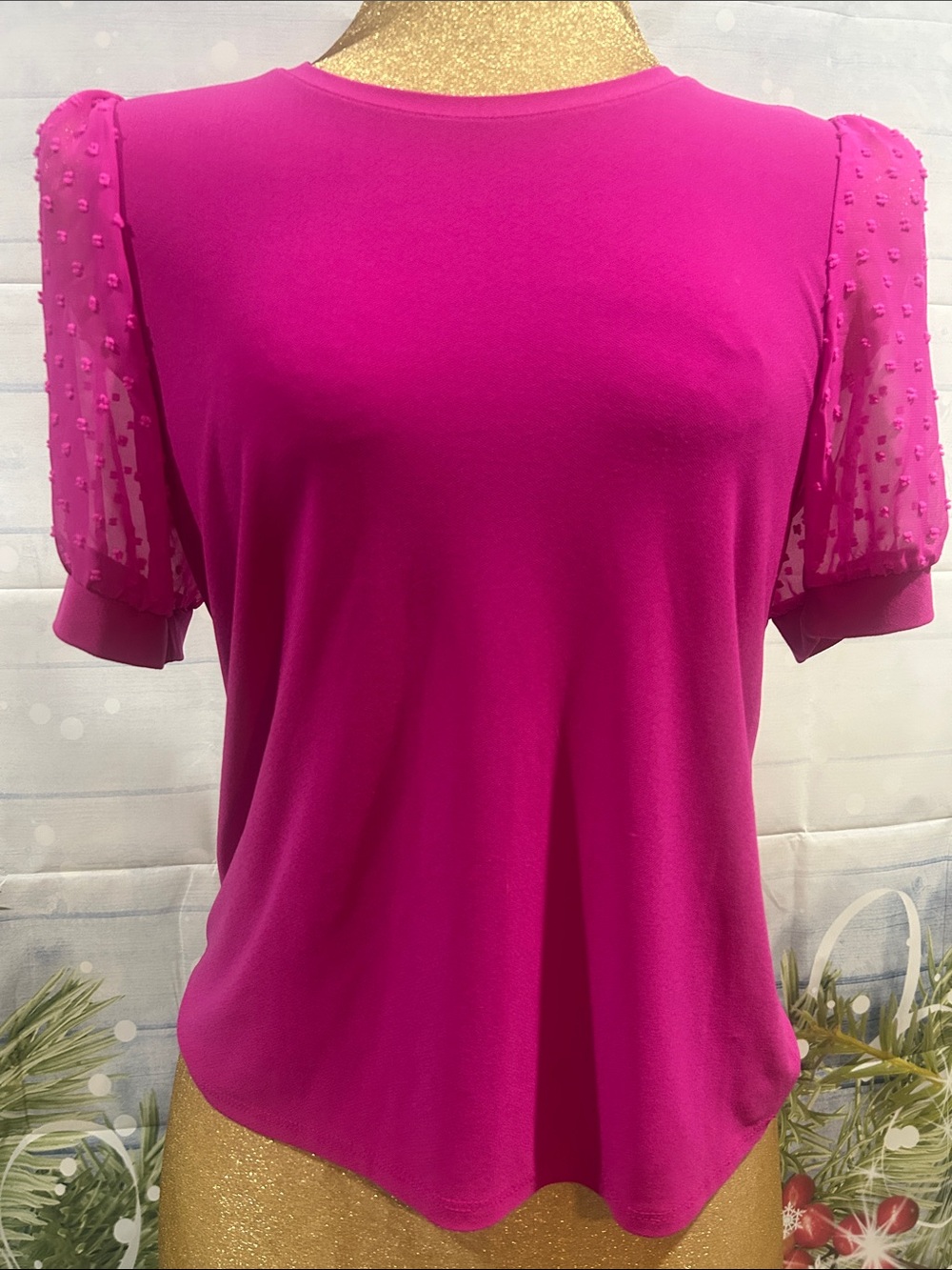 CeCe Fuchsia Puff-Sleeve Short-Sleeve Tee